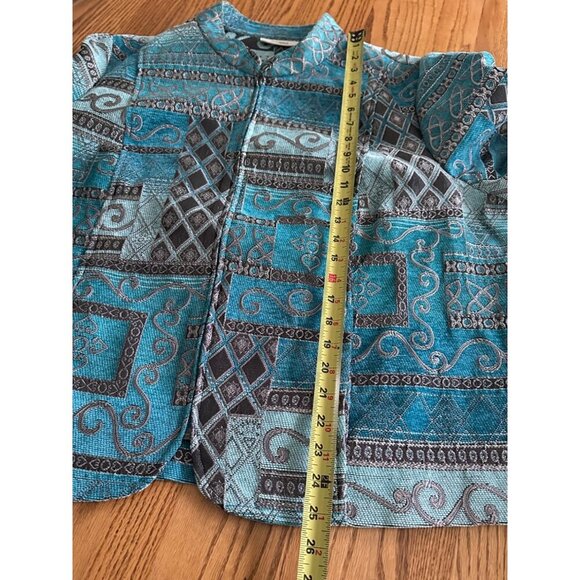 Dressbarn Blue & Black Textured Jacket Size 3XL Tribal Print Blazer - Picture 9 of 10
